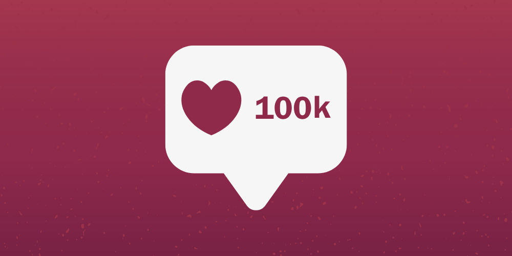 Illustration of a social media symbol with 100k hearts.