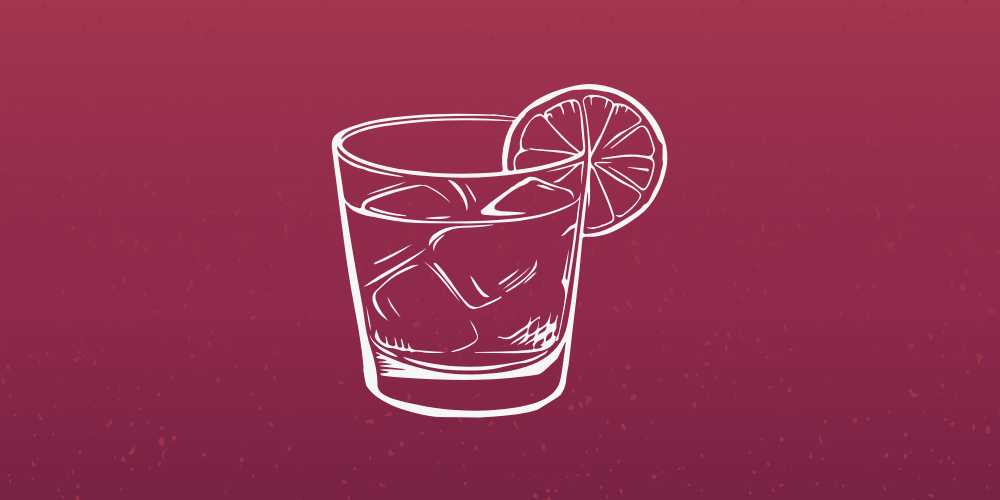 Illustration of a whiskey glass.