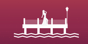 Illustration of a woman standing and singing on a pier.